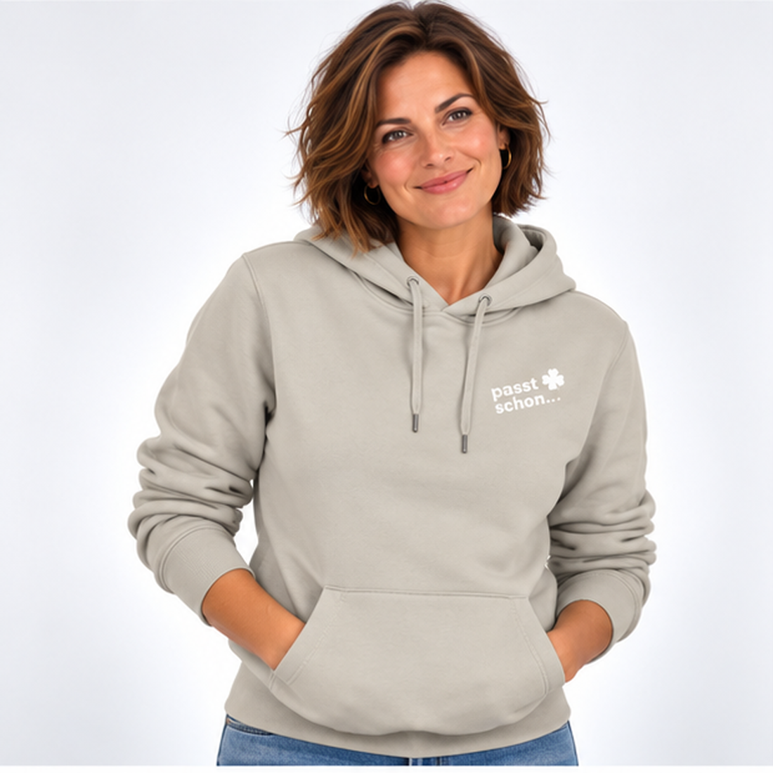 Lisi №11 – Taupefarbener Hoodie mit hellblauem Logodruck