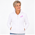 Christiane №1 – Weiße, leicht taillierte Fleecejacke mit rosa Logostickerei