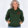 Lisi №9 – Dunkelgrüner Hoodie mit rotem Logodruck
