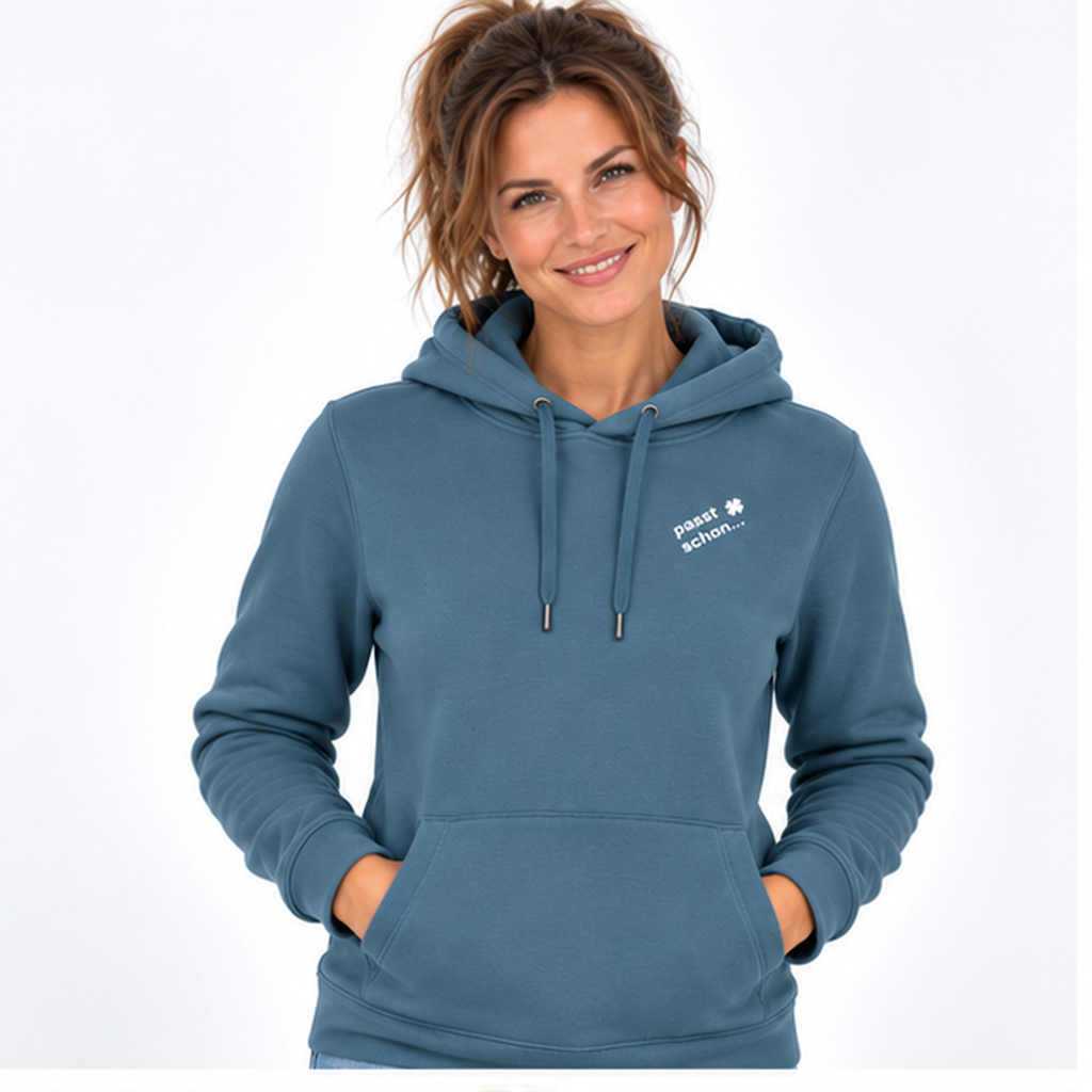 Lisi №5 – Denimblauer Hoodie mit weißem Logodruck