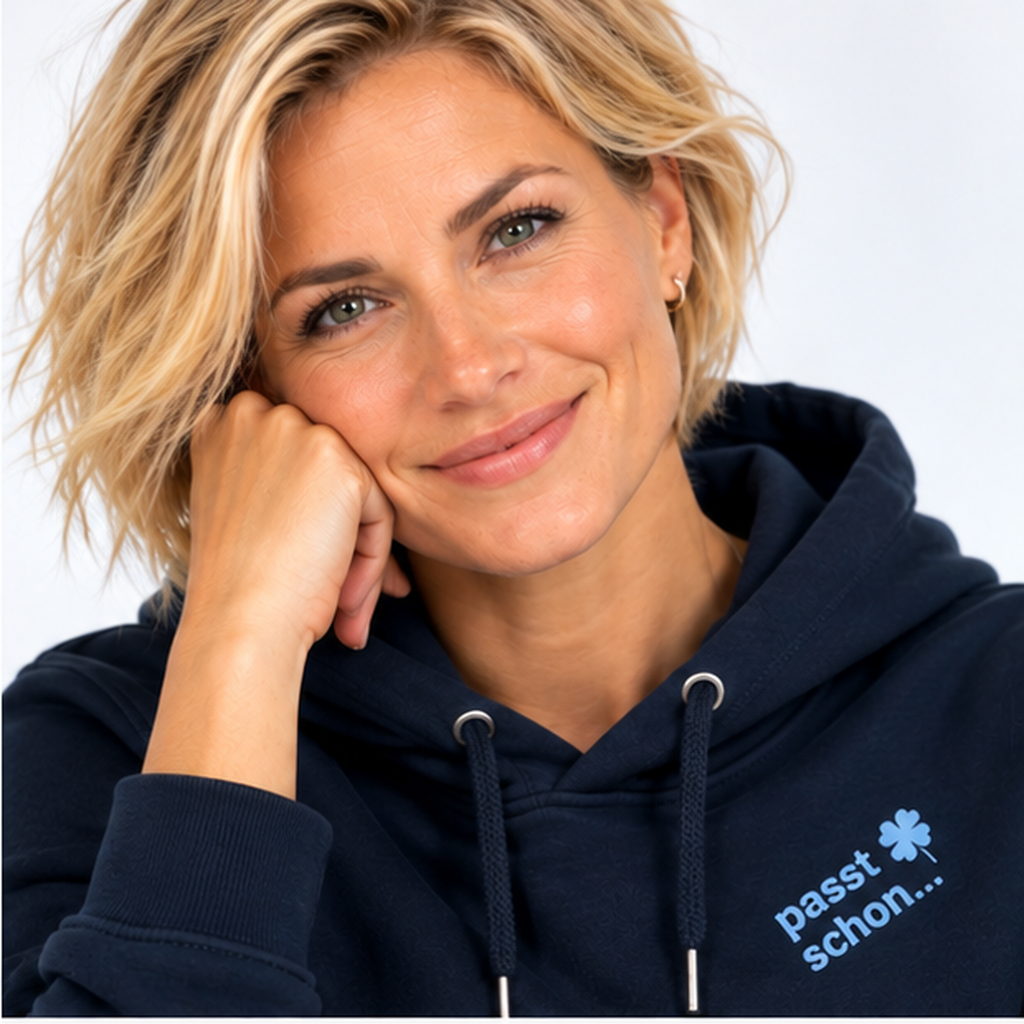 Lisi №3 – Dunkelblauer Hoodie mit rosa Logodruck