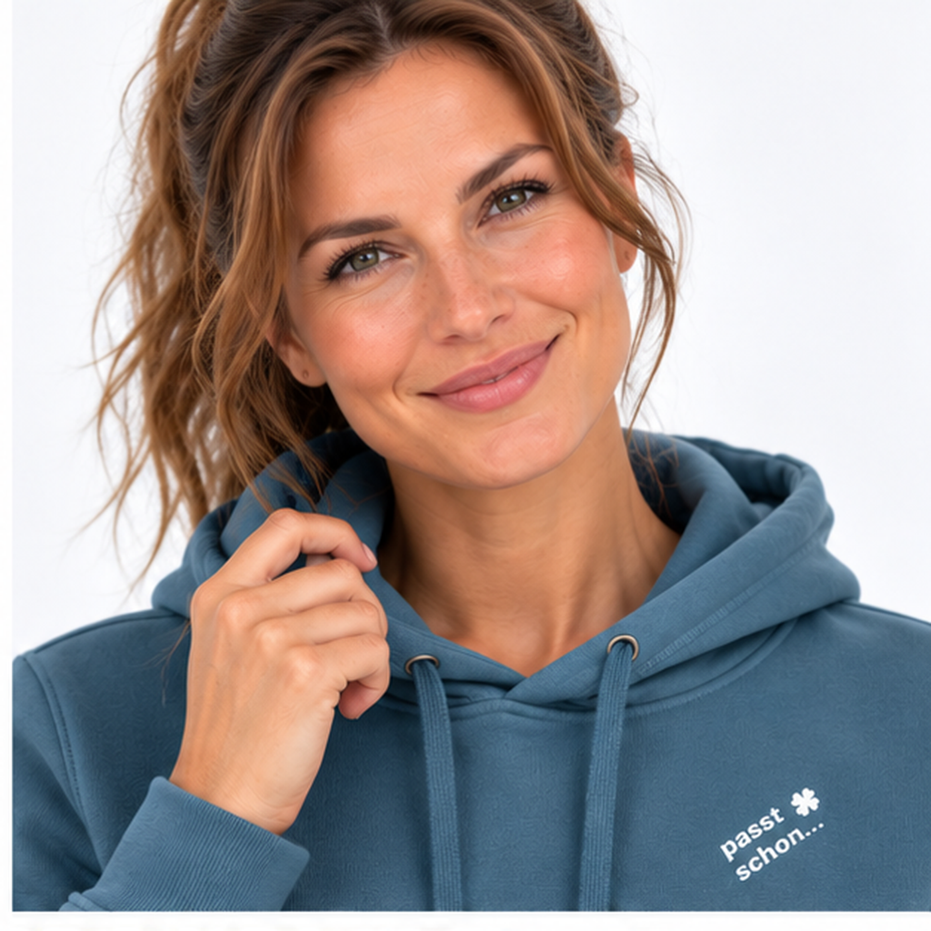 Lisi №5 – Denimblauer Hoodie mit weißem Logodruck