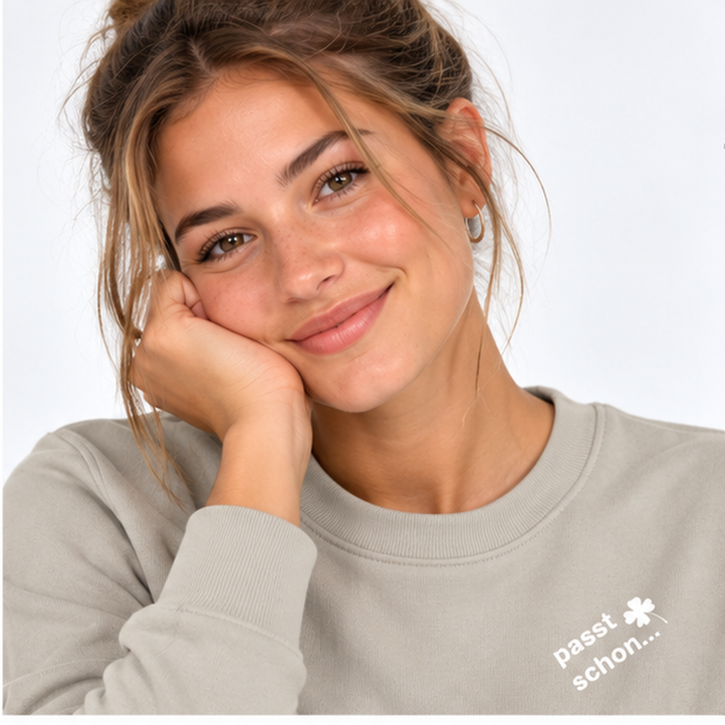 Anna №11 – Beiger Light Sweater mit weißer Logostickerei