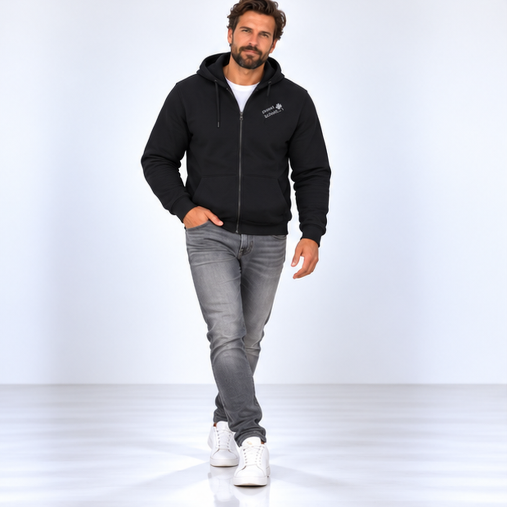 Luca №2 – Schwarze Kapuzenjacke mit grauer Logostickerei