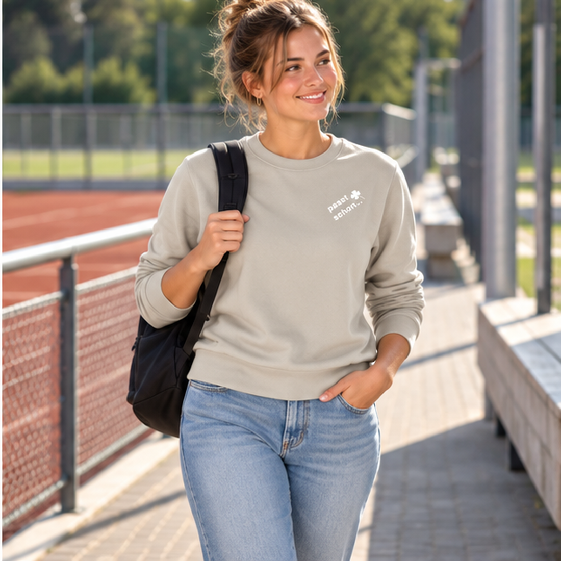 Anna №11 – Beiger Light Sweater mit weißer Logostickerei