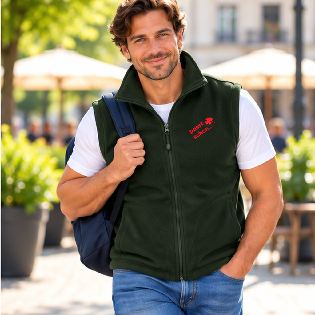 Hubert №7 – Grün Fleeceweste mit blauer Logostickerei