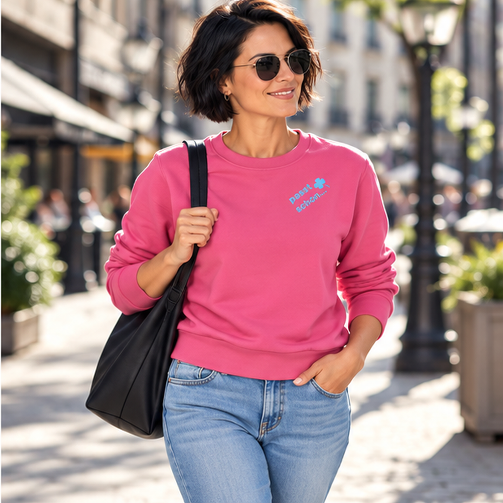Anna №21 – Pinker Light Sweater mit blauer Logostickerei
