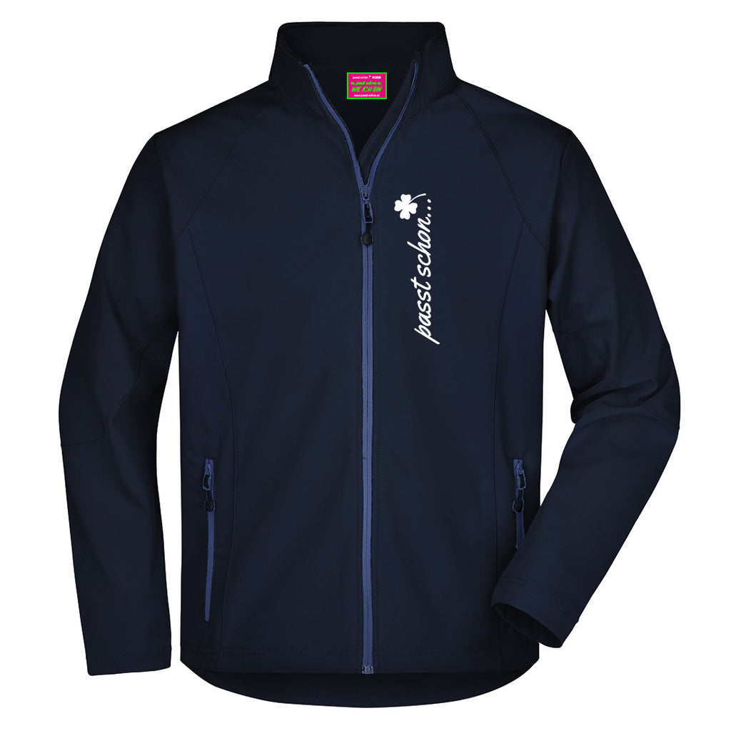 Klaus №1 – Dunkelblaue Softshelljacke mit reflektierendem Aufdruck