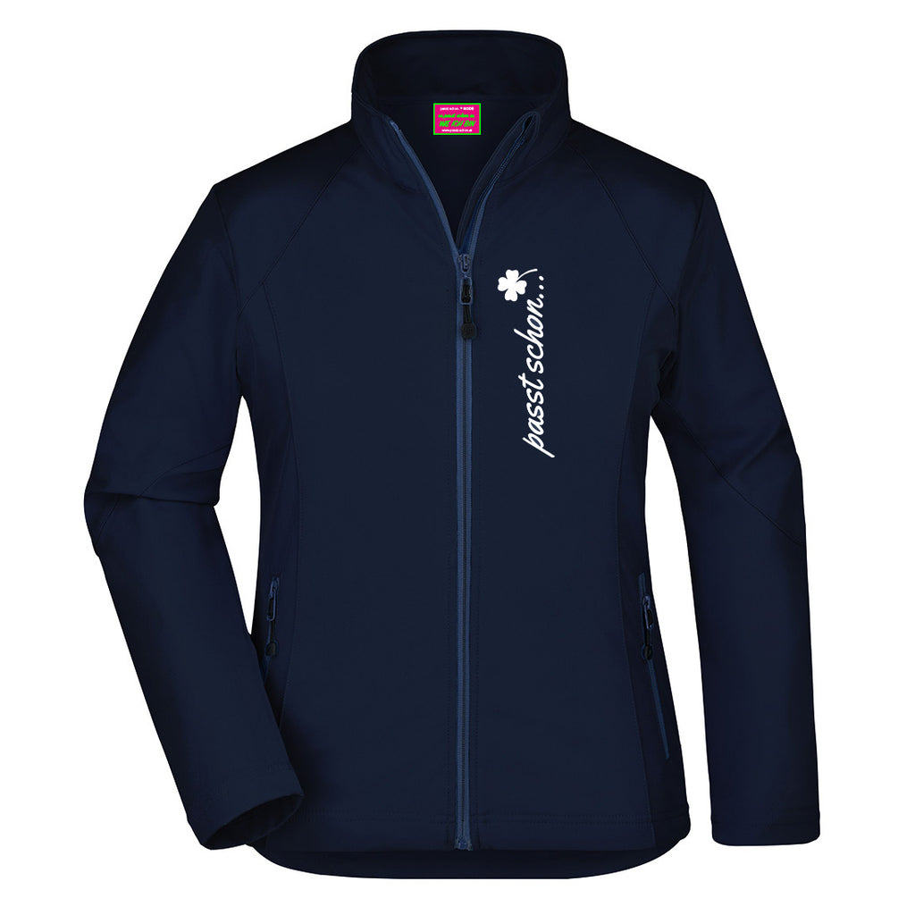 Sandra №1 – Dunkelblaue Softshelljacke mit reflektierendem Aufdruck