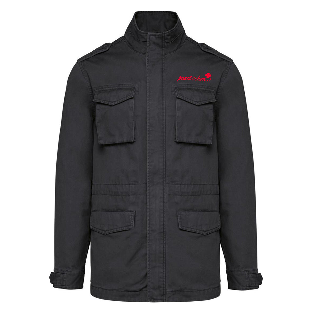 Safari-Jacke №2 – Schwarz mit rotem Druck