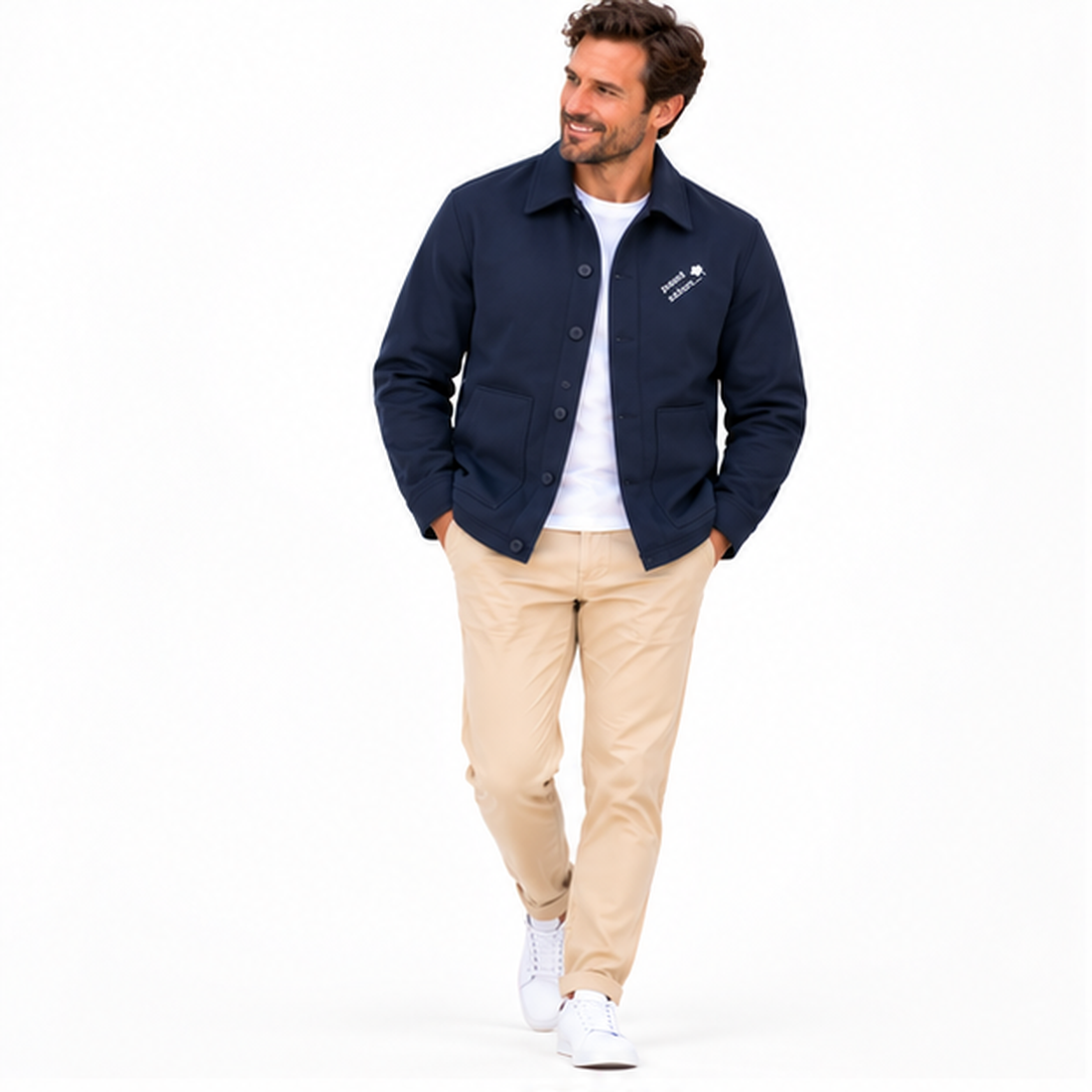 Hemdjacke №3 – Dunkelblau mit weißem Druck