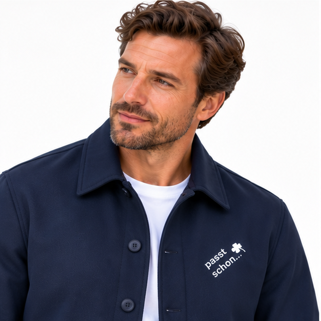Hemdjacke №3 – Dunkelblau mit weißem Druck