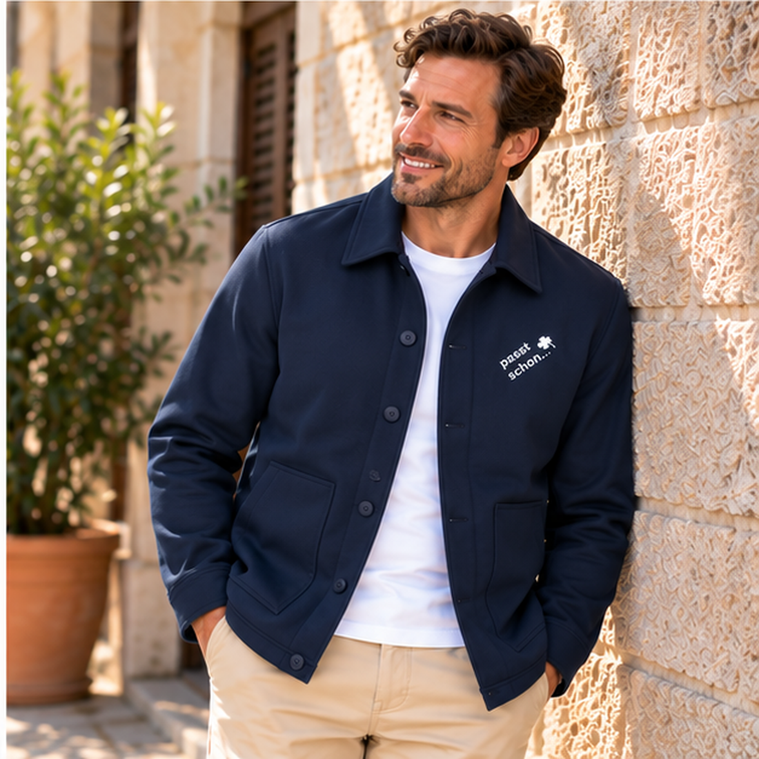 Hemdjacke №3 – Dunkelblau mit weißem Druck