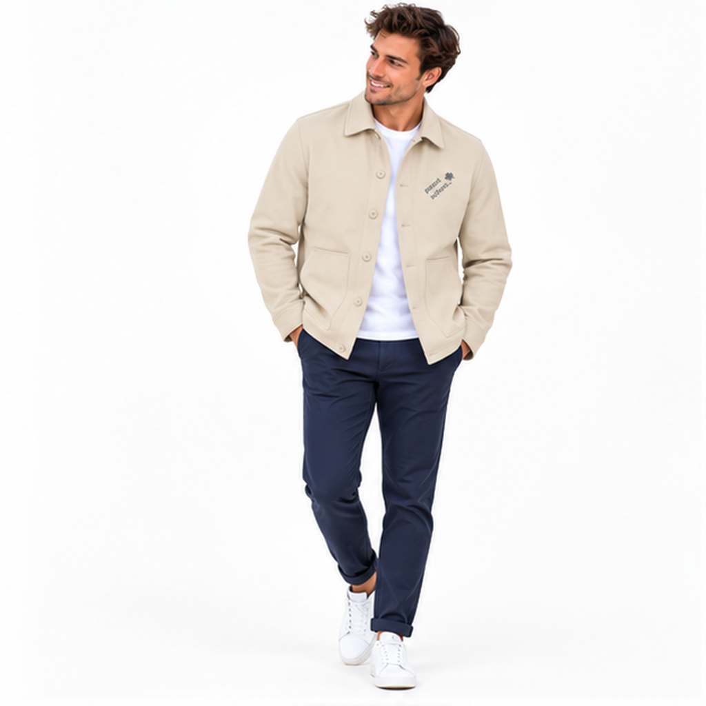 Hemdjacke №2 – Sand mit grauem Druck