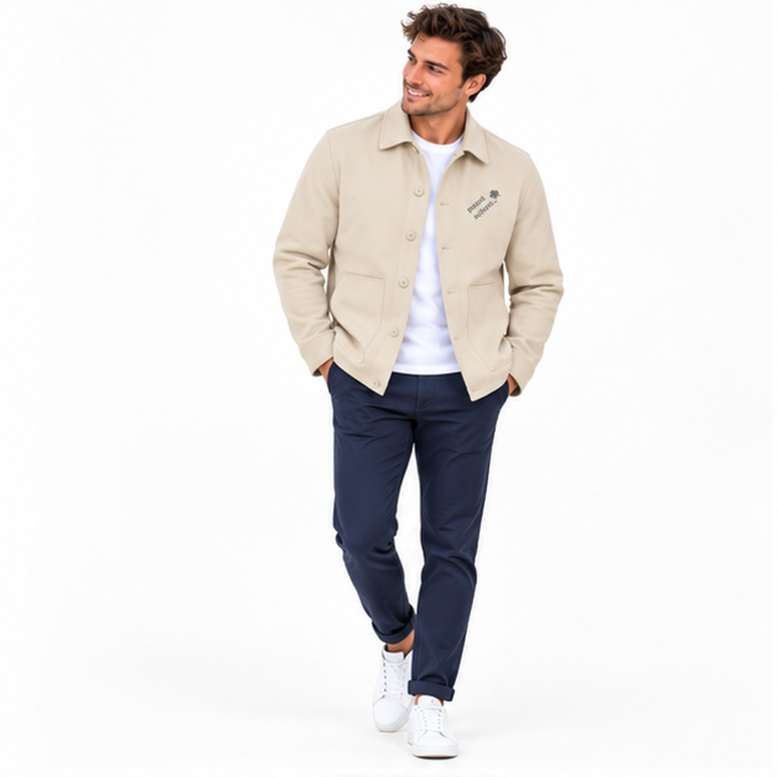 Hemdjacke №2 – Sand mit grauem Druck