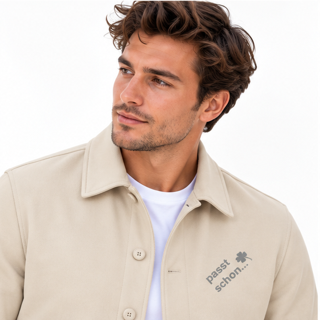 Hemdjacke №2 – Sand mit grauem Druck