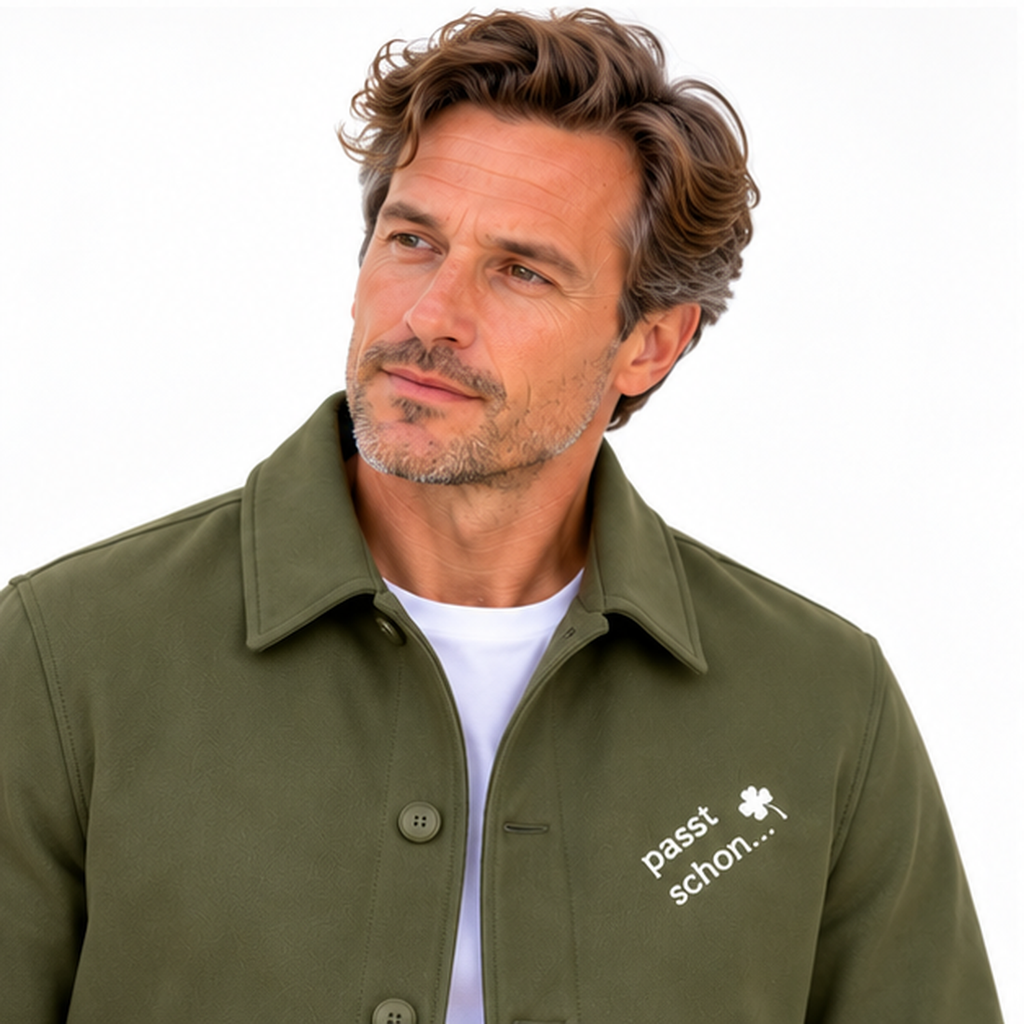 Hemdjacke №1 – Olivgrün mit weißem Druck