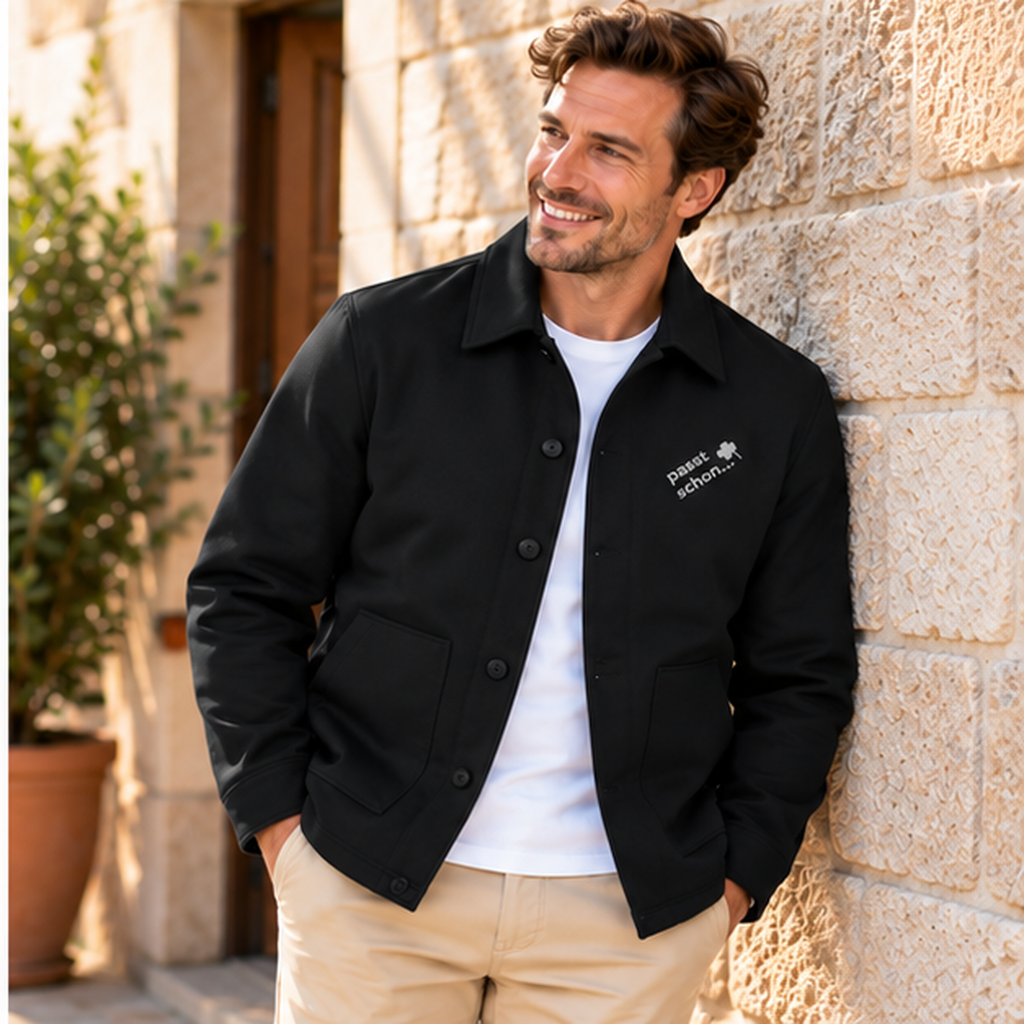 Hemdjacke №4 – Schwarz mit grauem Druck