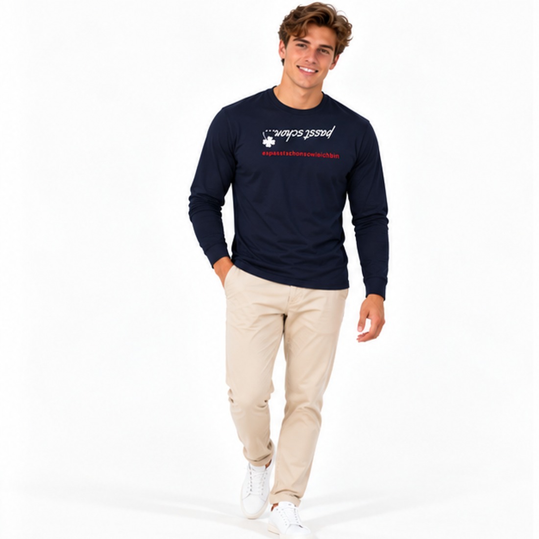 Hannes №1 – Dunkelblaues Langarm-T-Shirt mit Botschaft