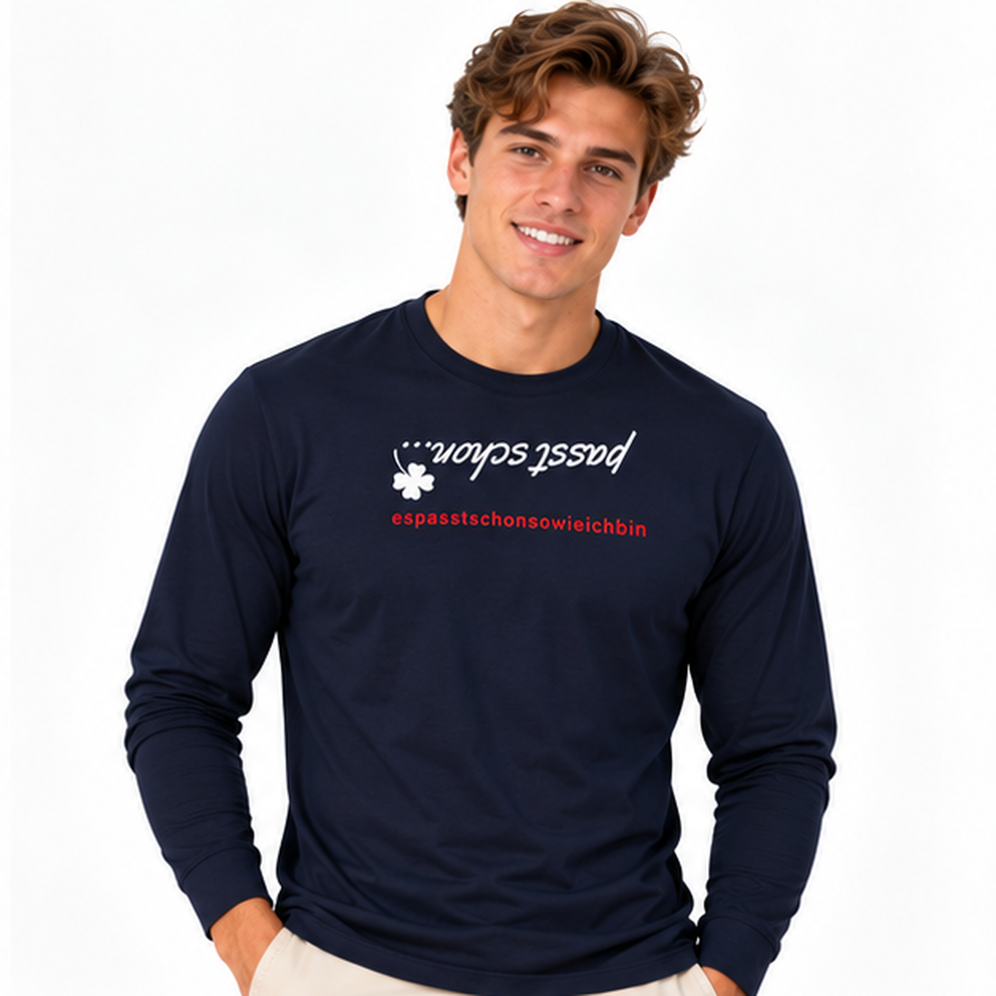 Hannes №1 – Dunkelblaues Langarm-T-Shirt mit Botschaft
