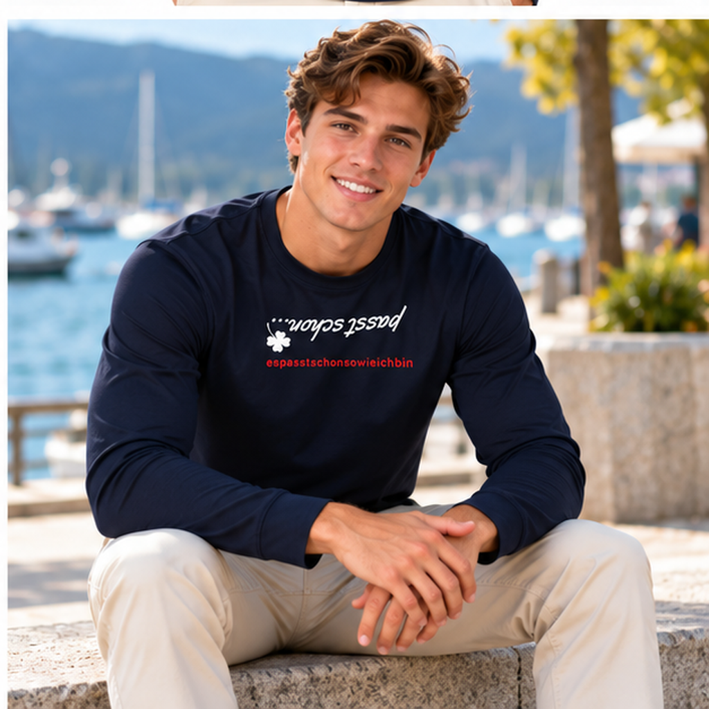 Hannes №1 – Dunkelblaues Langarm-T-Shirt mit Botschaft