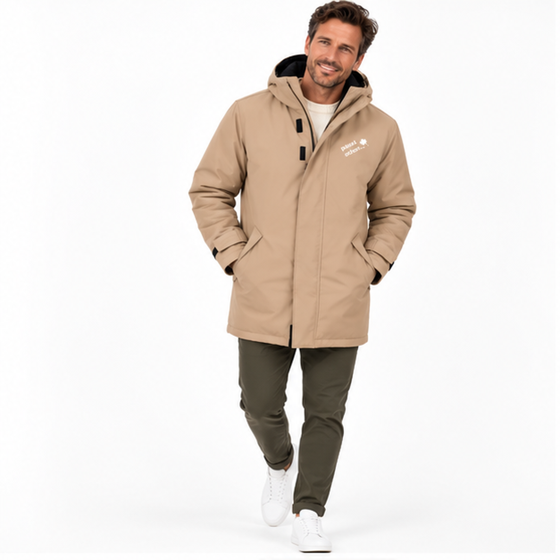 Parka №3 – Beige mit weißem Druck