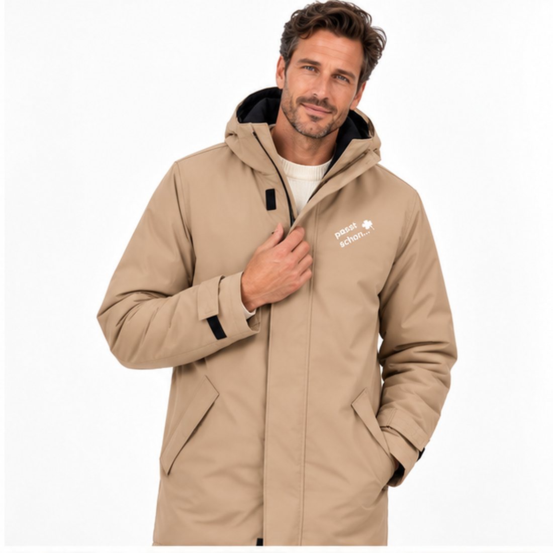 Parka №3 – Beige mit weißem Druck