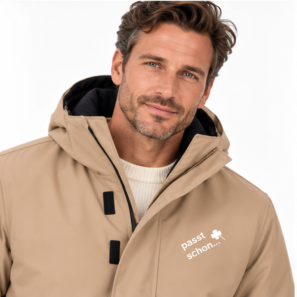 Parka №3 – Beige mit weißem Druck