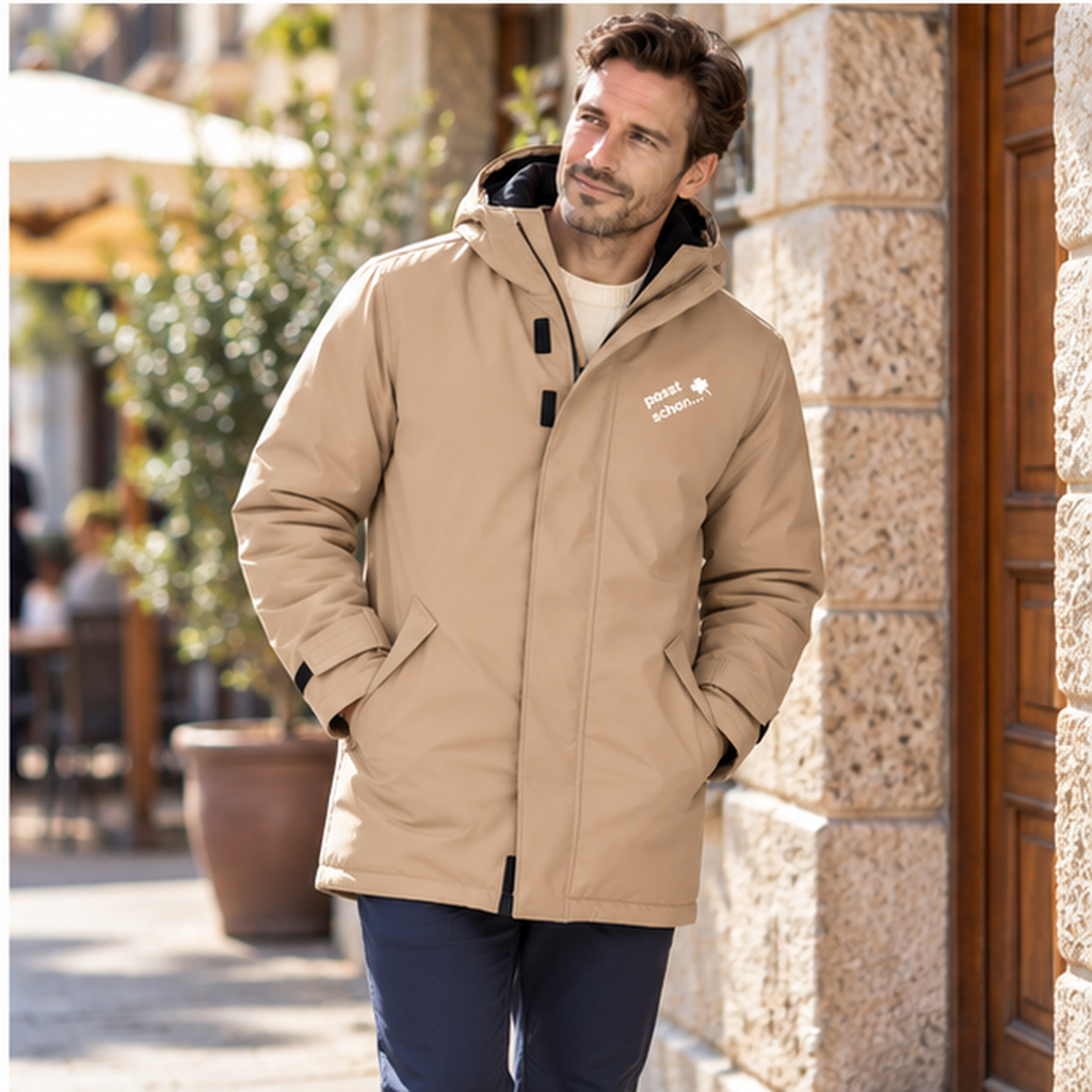 Parka №3 – Beige mit weißem Druck