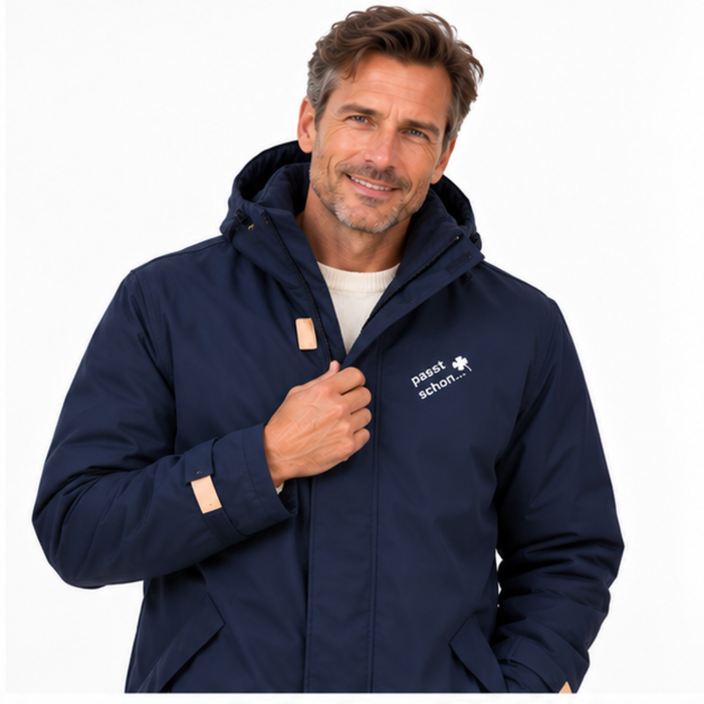 Parka №1 – Dunkelblau mit weißem Druck