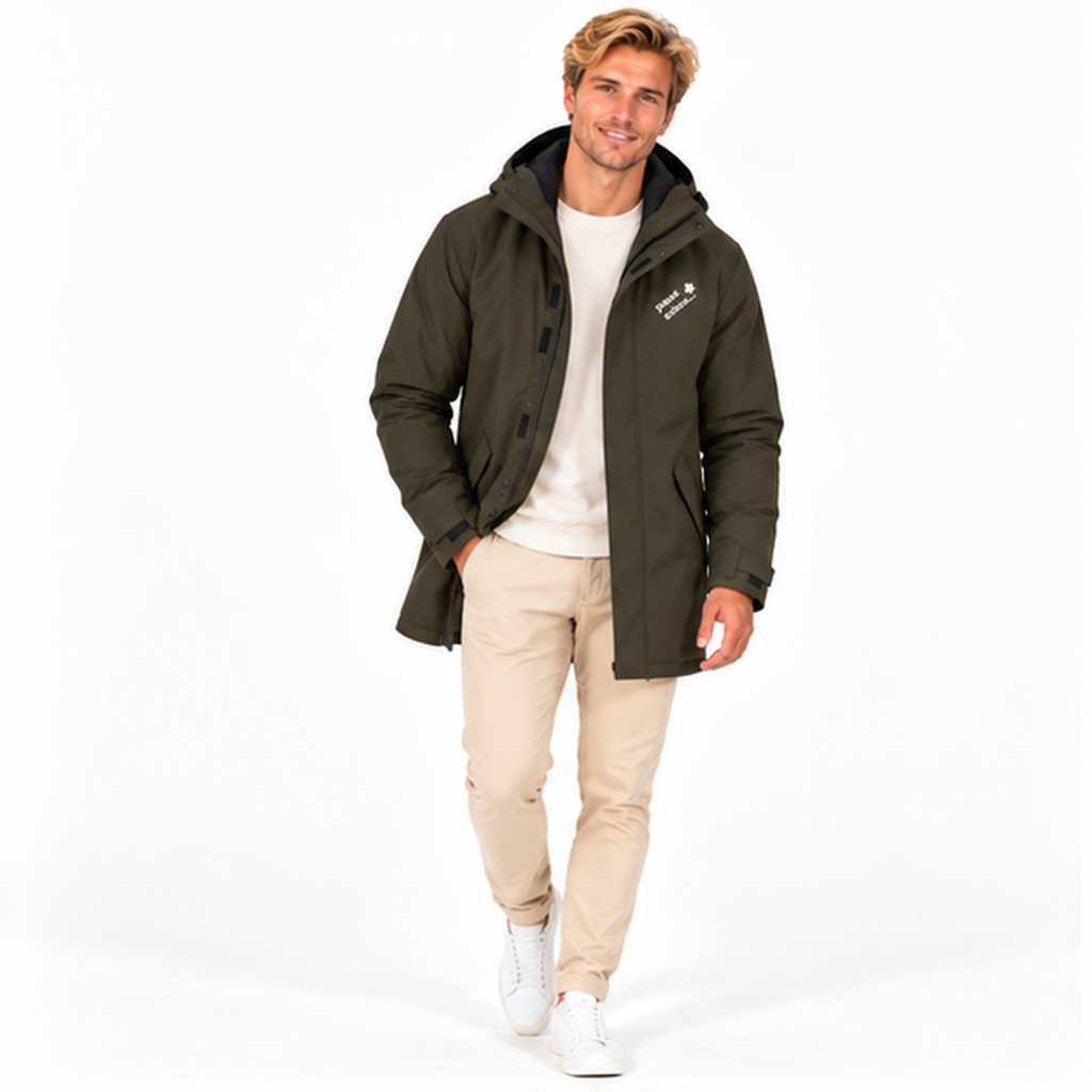 Parka №4 – Olivgrün mit weißem Druck