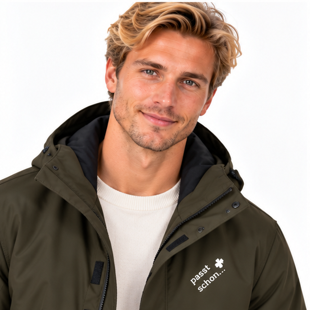 Parka №4 – Olivgrün mit weißem Druck