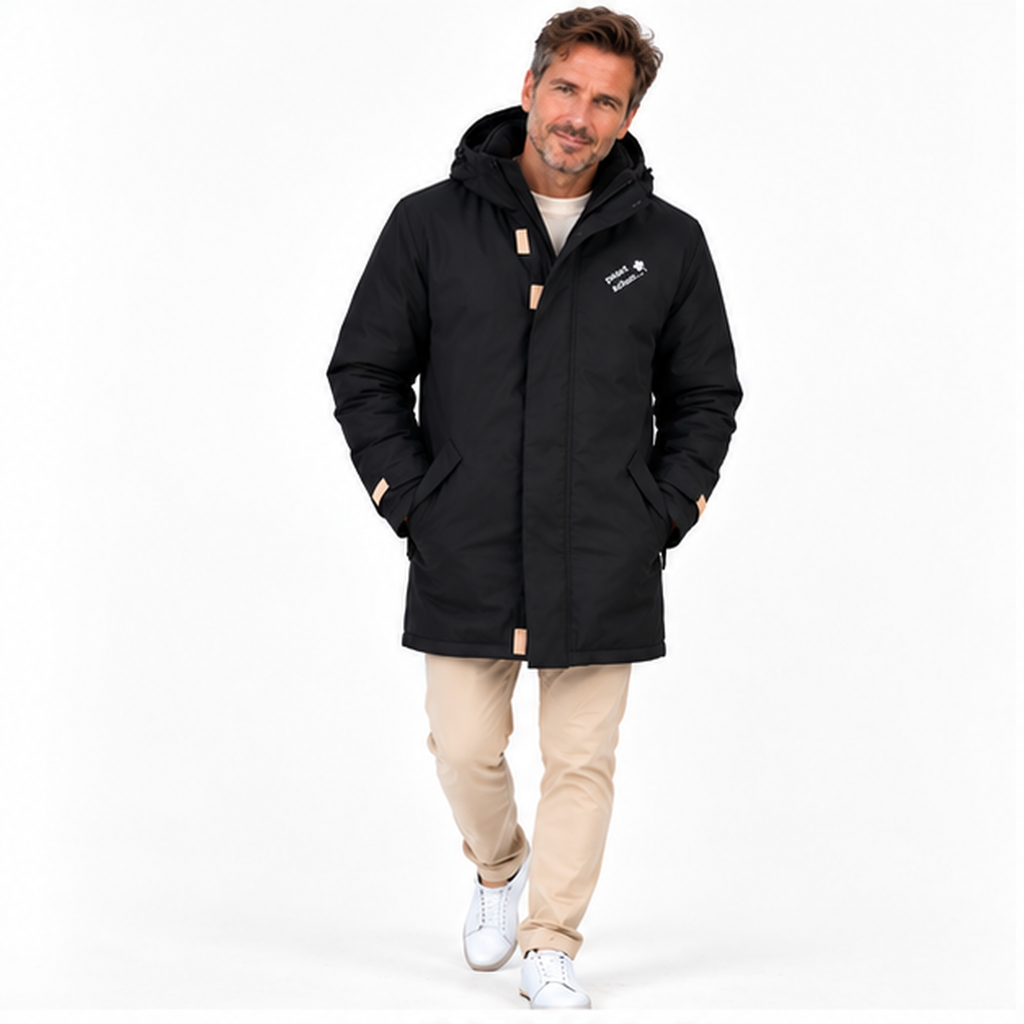Parka №2 – Schwarz mit weißem Druck