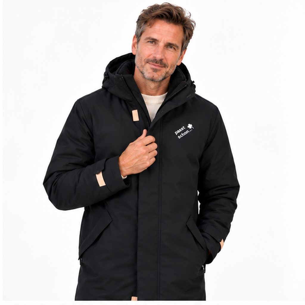 Parka №2 – Schwarz mit weißem Druck
