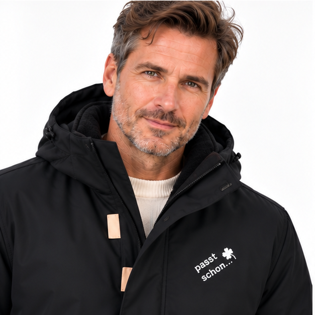 Parka №2 – Schwarz mit weißem Druck