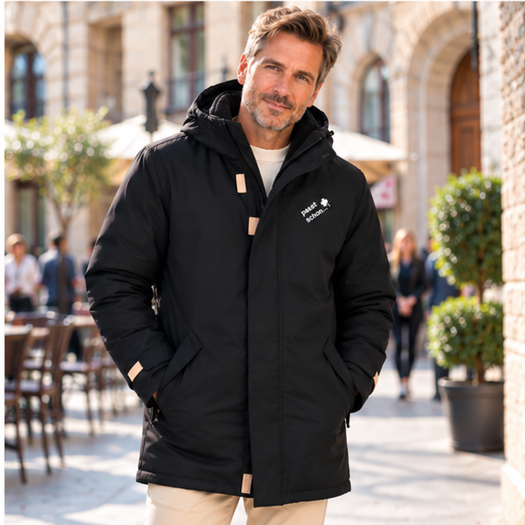 Parka №2 – Schwarz mit weißem Druck