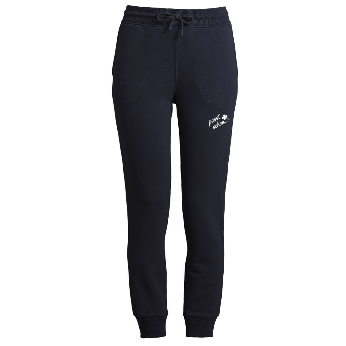 Stefanie №2 – Dunkelblaue Jogginghose mit weißem Druck