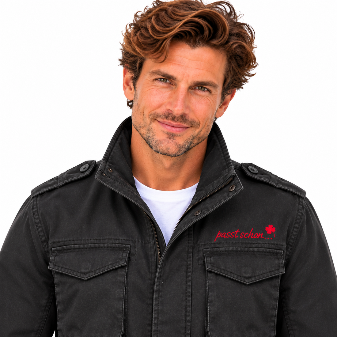 Safari-Jacke №2 – Schwarz mit rotem Druck