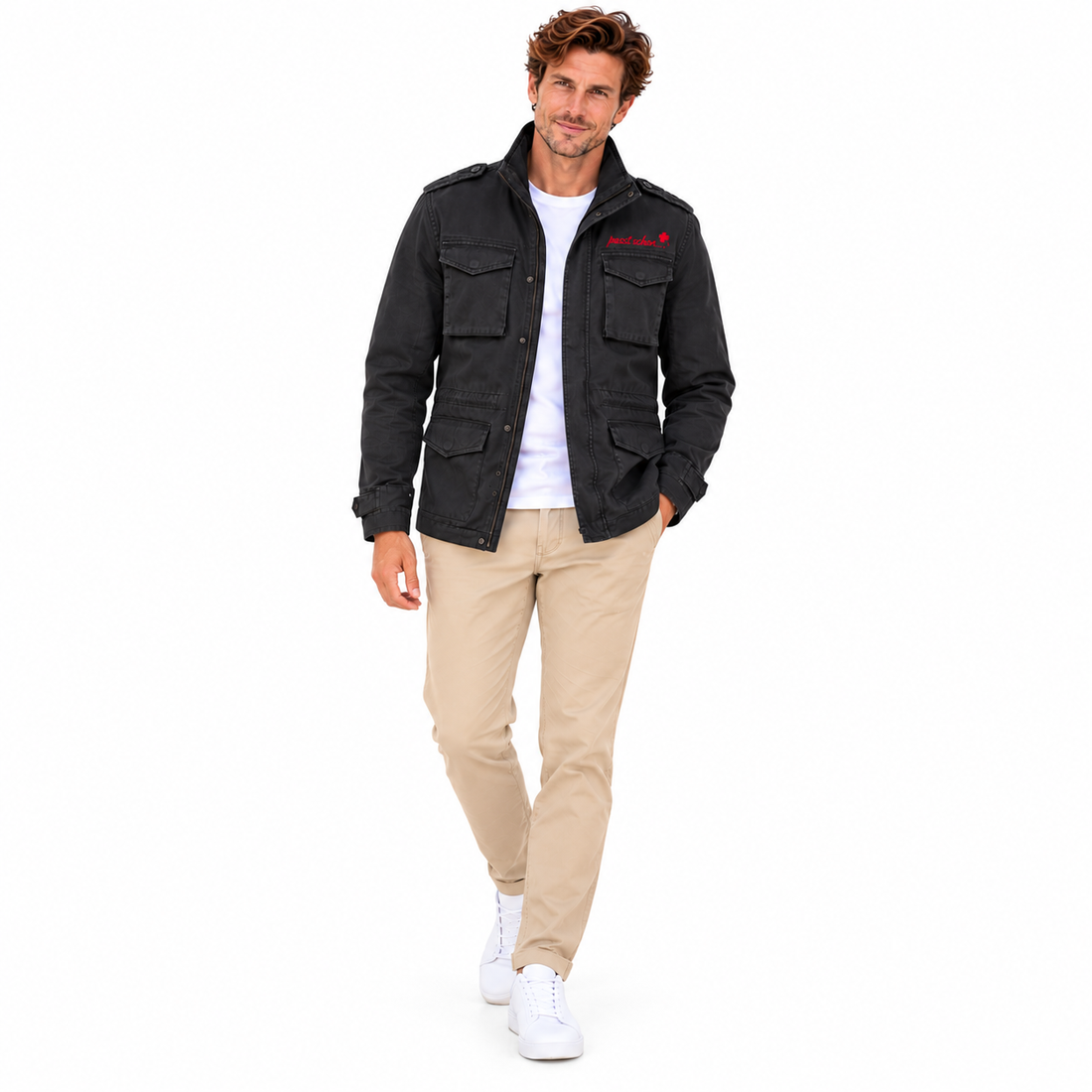 Safari-Jacke №2 – Schwarz mit rotem Druck