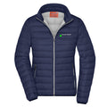 Anita №2 – Dunkelblaue, klassisch geschnittene Daunenjacke mit weiß-grüner Logostickerei