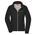 Anita №1 – Schwarze, klassisch geschnittene Daunenjacke mit weiß-grüner Logostickerei
