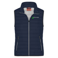 Corinna №3 – Dunkelblaues, klassisch geschnittenes Daunengilet mit weiß-grüner Logostickerei