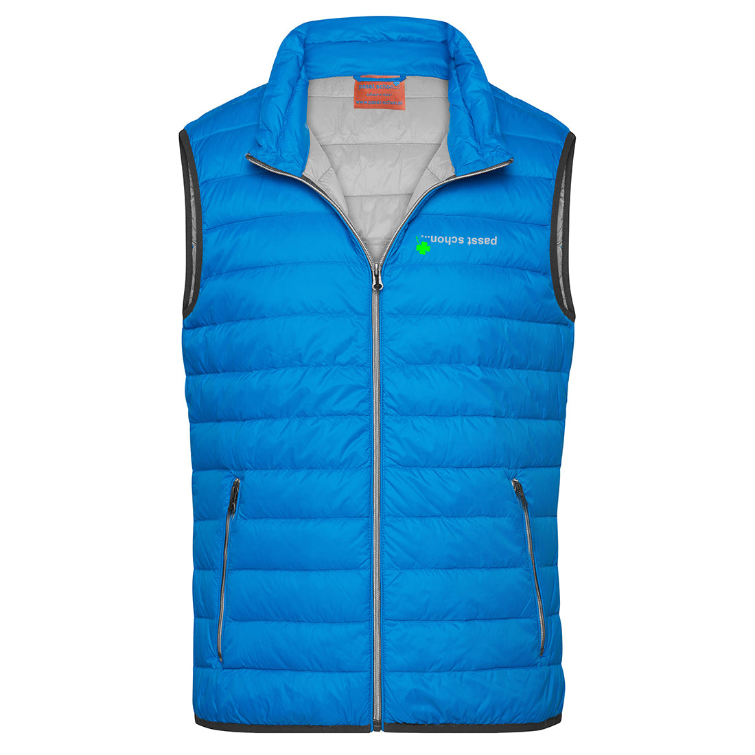 Daunengilet №3 – Blitzblau mit weiß-grüner Logostickerei