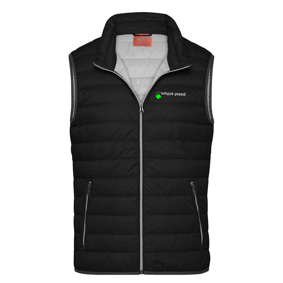Daunengilet №1 – Schwarz mit weiß-grüner Logostickerei
