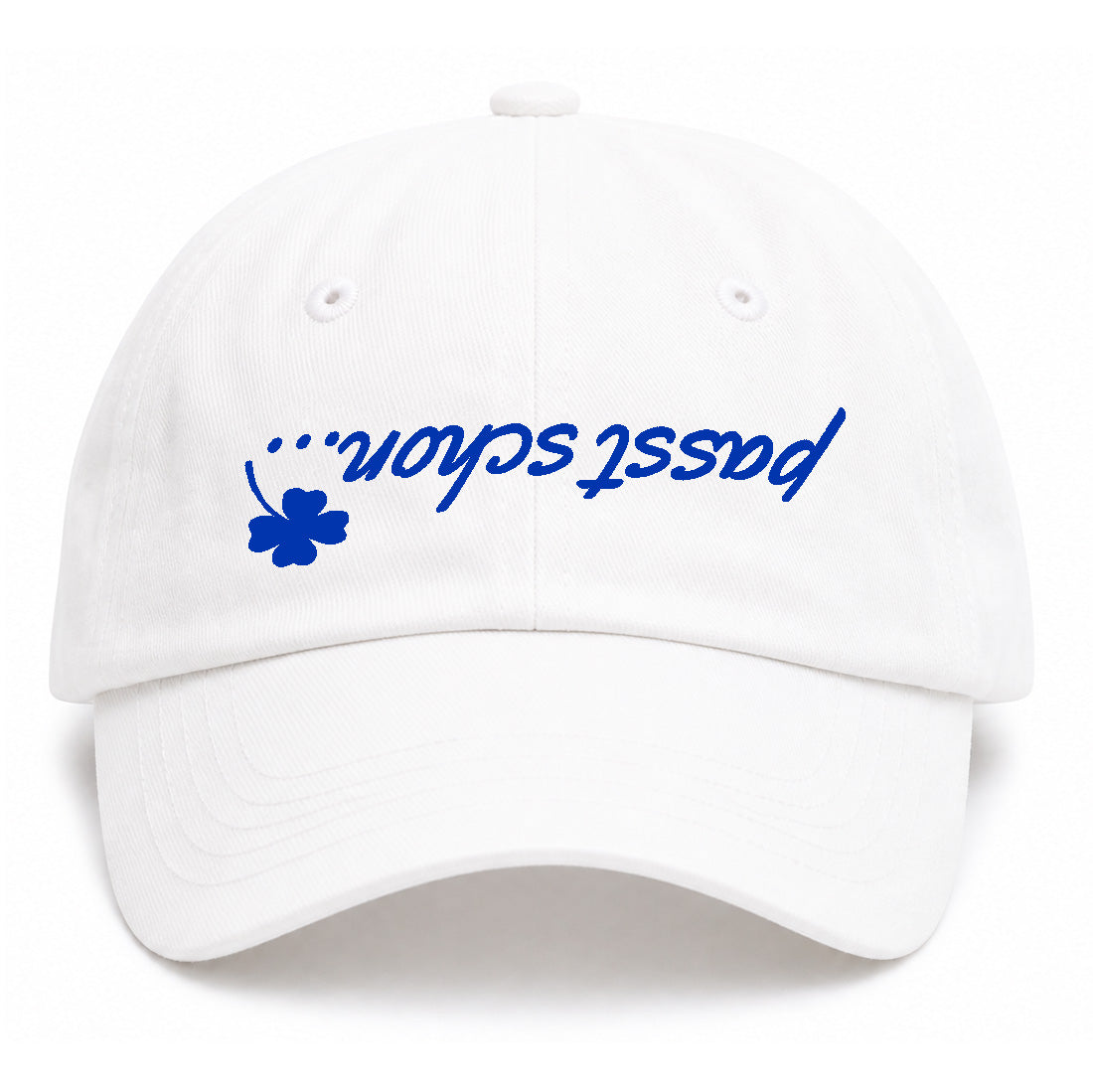 Toni №1 – Weiße Dad Kappe mit blauem passt schon…🍀 Logo
