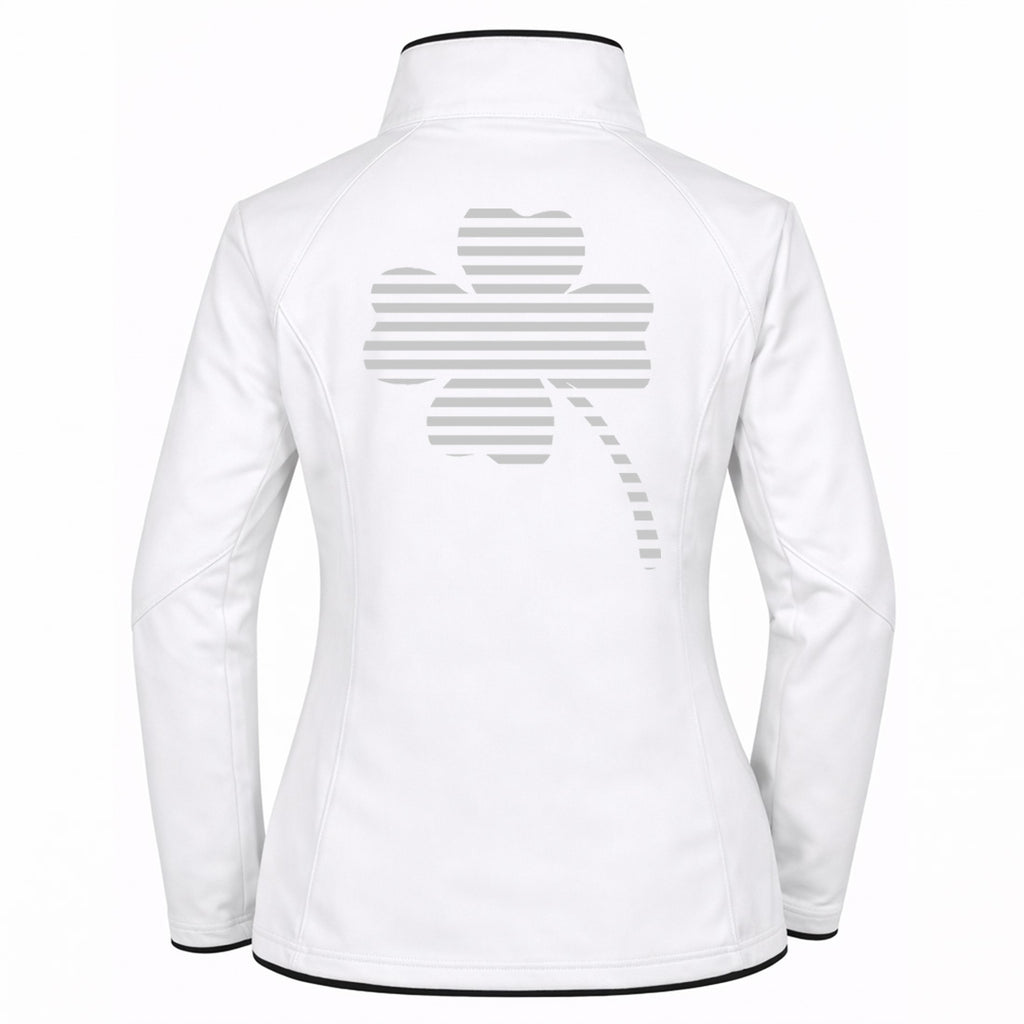 Sandra №4 – Weiße Softshelljacke mit reflektierendem Aufdruck