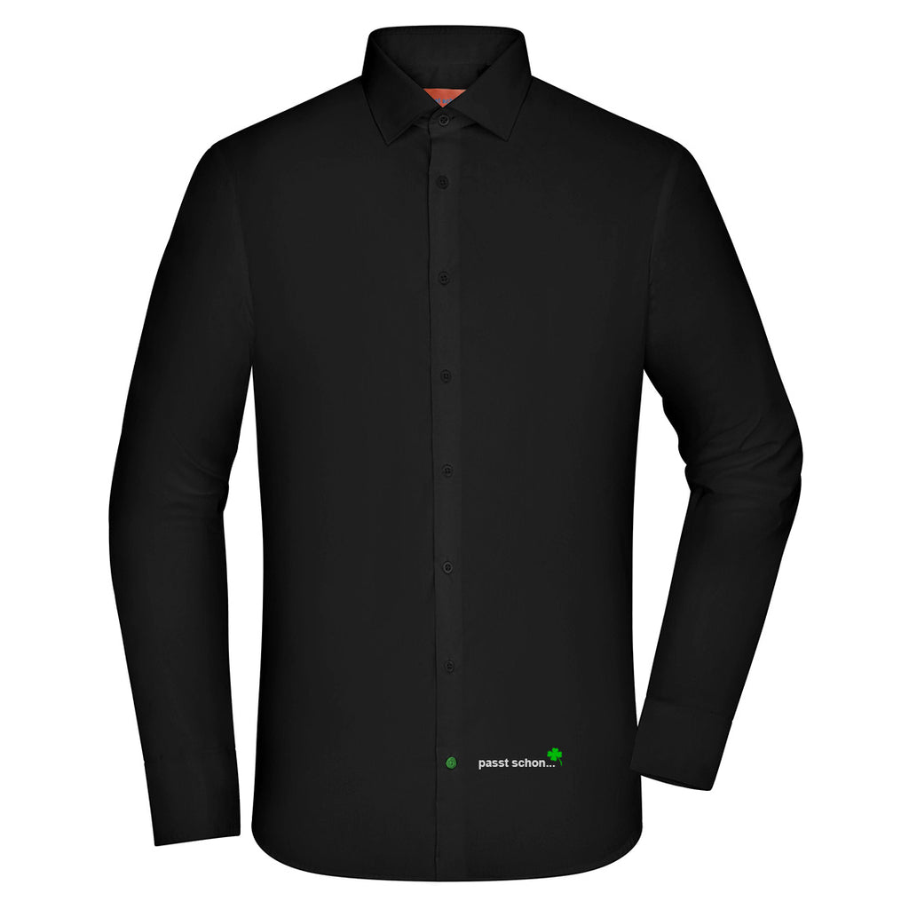 Leo №2 – Schwarzes Langarm-Hemd aus Baumwoll-Micro-Twill