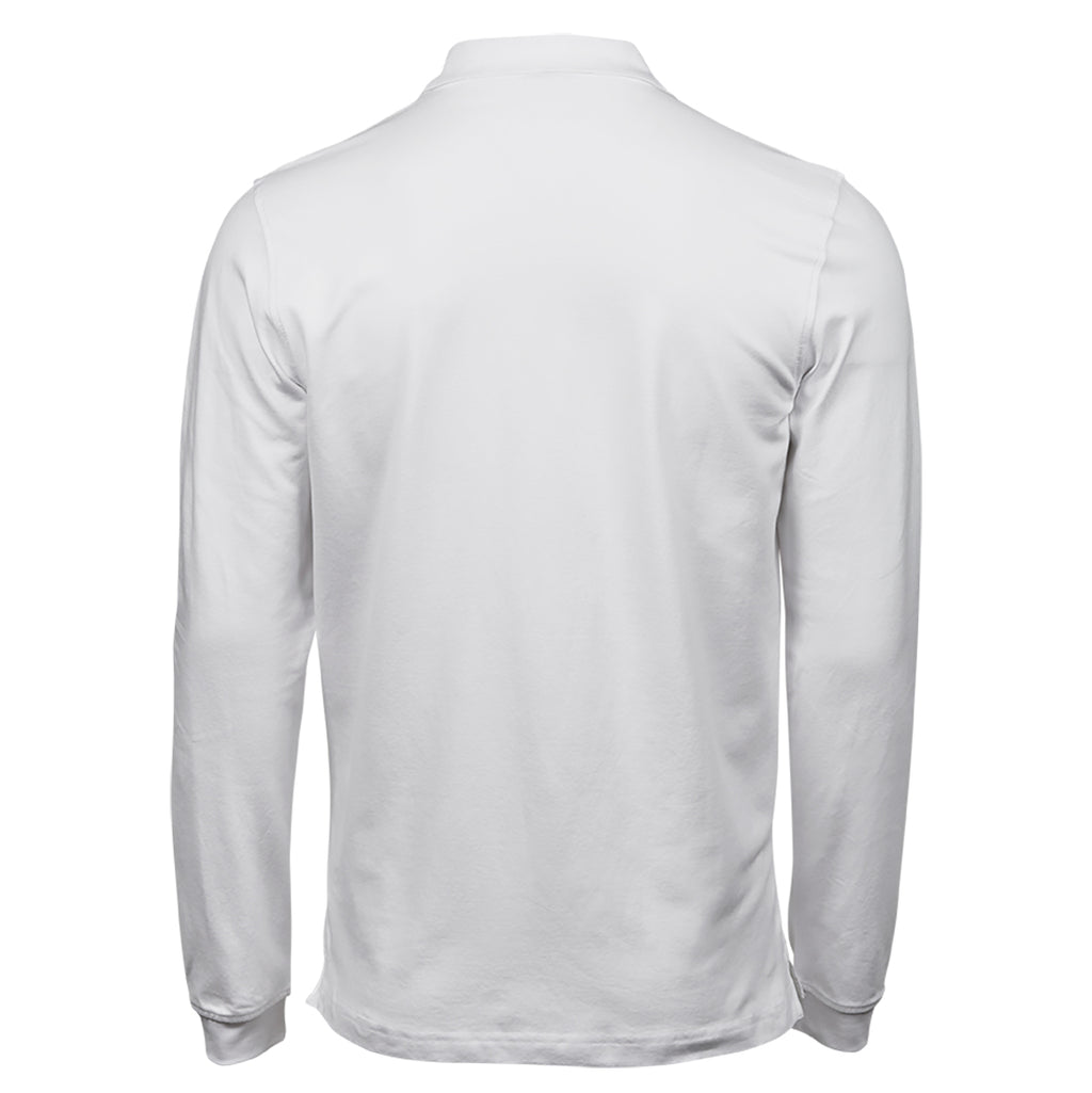 Clemens №1 – Weißes Langarm-Poloshirt aus Stretch-Piqué