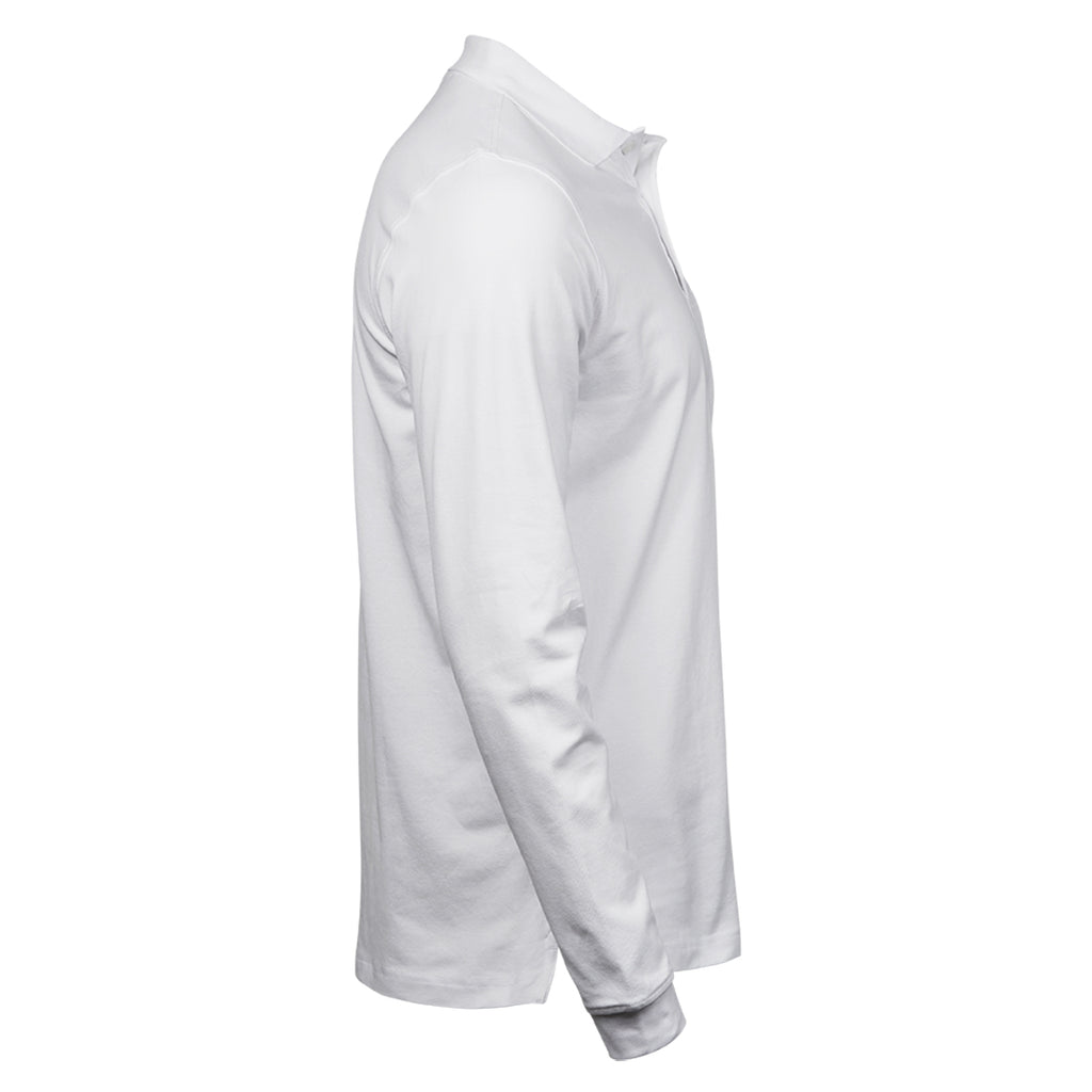 Clemens №1 – Weißes Langarm-Poloshirt aus Stretch-Piqué