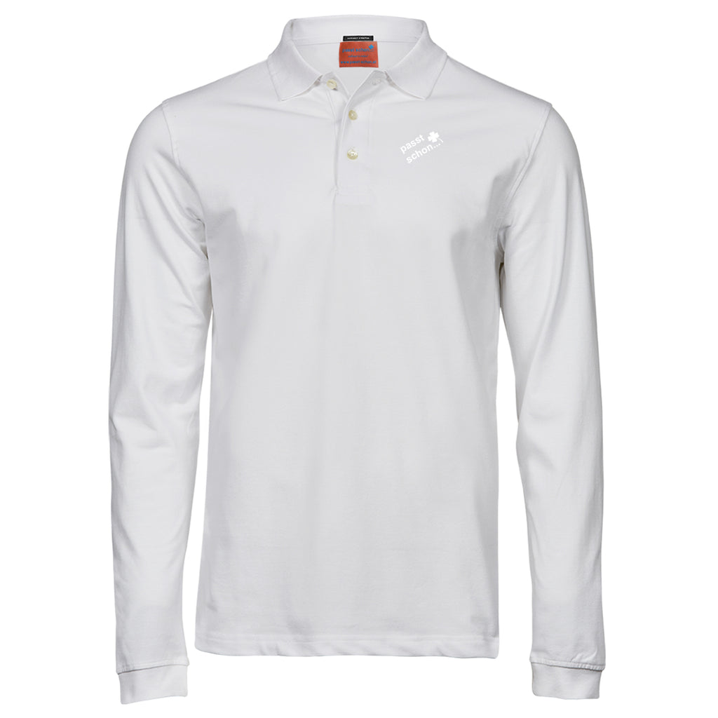 Clemens №1 – Weißes Langarm-Poloshirt aus Stretch-Piqué